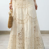 Crochet lace hollow midi skirt
