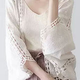 Ethnic style hollow batwing sun protection cover-up