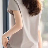 Round neck floral embroidery short sleeve T-shirt