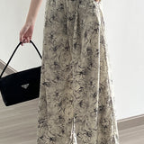Ink wash printed wide-leg pants