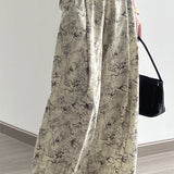 Ink wash printed wide-leg pants