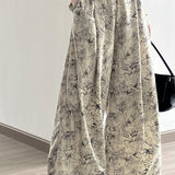 Ink wash printed wide-leg pants