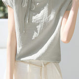 Round neck tie detail raglan sleeve shirt