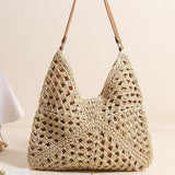 Hollow woven color block shoulder bag