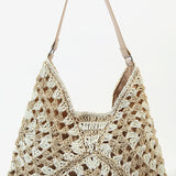 Hollow woven color block shoulder bag