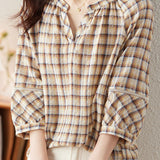 Lace spliced checkered shirt