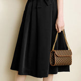 Solid color tie waist wide-leg skirt pants