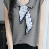 Collared scarf half-button sleeveless knit T-shirt