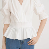 French-style versatile puff sleeve shirt