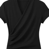 Casual crossover V-neck pleated T-shirt