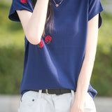 French Rose Jacquard Short Sleeve Knit T-Shirt