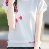 French Rose Jacquard Short Sleeve Knit T-Shirt