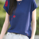 French Rose Jacquard Short Sleeve Knit T-Shirt