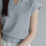 Collared Short Sleeve Knit Top