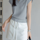 Collared Short Sleeve Knit Top