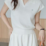 Collared Short Sleeve Knit Top