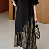 Oversized color-block short-sleeve dress