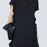 Patchwork ruffle accordion pleat dress
