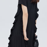 Patchwork ruffle accordion pleat dress