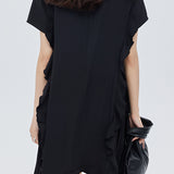 Patchwork ruffle accordion pleat dress