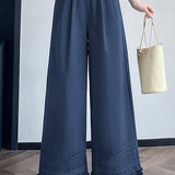 Lace ruffle edge solid color trousers
