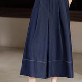 High-waisted plain pleated wide-leg culottes