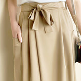 Solid color tie waist wide-leg skirt pants