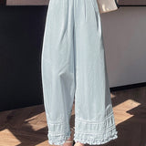 Lace ruffle edge solid color trousers