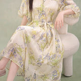 V-neck floral print dress