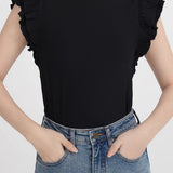 French ruffled knit top
