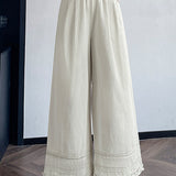 Lace ruffle edge solid color trousers