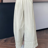 Lace ruffle edge solid color trousers