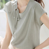 Round neck tie detail raglan sleeve shirt