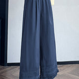 Lace ruffle edge solid color trousers