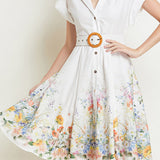 Vintage printed button-up dress with belt