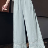 Lace ruffle edge solid color trousers
