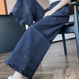 Lace ruffle edge solid color trousers