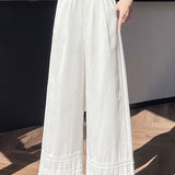Lace ruffle edge solid color trousers