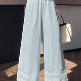 Lace ruffle edge solid color trousers