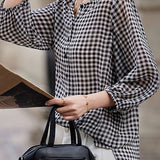Checkered chiffon round neck button-up long sleeve sun protection shirt