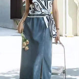 Trendy denim print patchwork dress