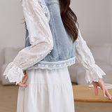 Lace Patchwork Denim Vest Jacket
