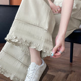 Lace ruffle edge solid color trousers