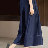 High-waisted plain pleated wide-leg culottes