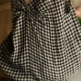 Checkered round neck sleeveless pleated A-line dress