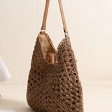 Hollow woven color block shoulder bag