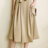 Solid color tie waist wide-leg skirt pants