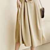 Solid color tie waist wide-leg skirt pants