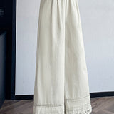 Lace ruffle edge solid color trousers