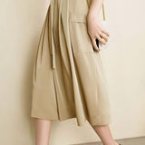 Solid color tie waist wide-leg skirt pants